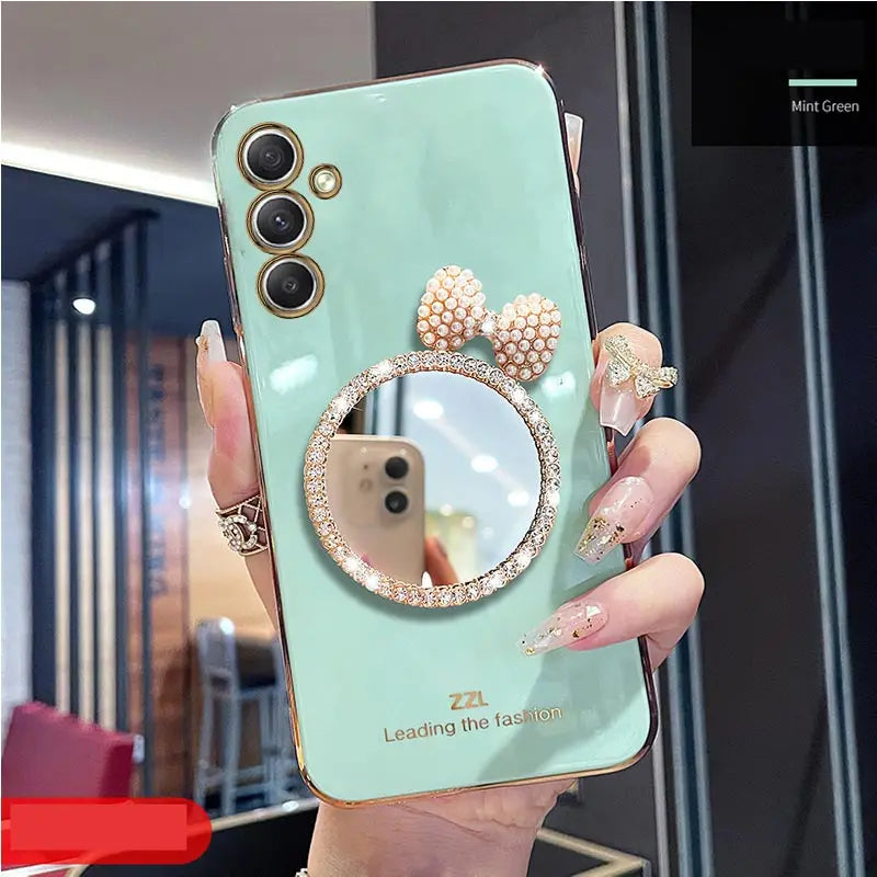 Make Up Mirror Diamond Bling Phone Case For Samsung Galaxy A05 A05S A14 A54 A04 A34 A24 M14 4G 5G Stand Cover