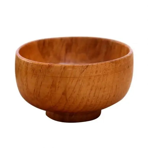 Natural Round Wooden Bowl Soup Salad Noodle Rice Fruit Shock-proof Handicraft Holder Kitchen Handmade Wood Bowl For Kids