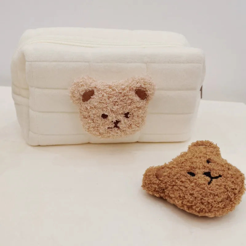 Portable Cute Bear Baby Toiletry Bag Make Up Cosmetic Bags Diaper Pouch Baby Items Organizer Reusable Cotton Cluth Bag for Mommy