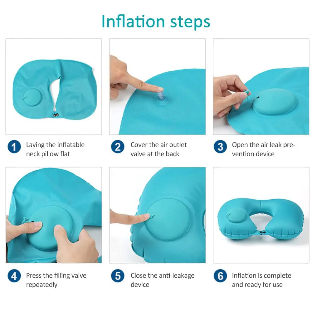 Flocking Inflatable Portable Neck Pillow That Can Be Stored And Self Filled Suitable For Outdoor Travel Business Trips camping