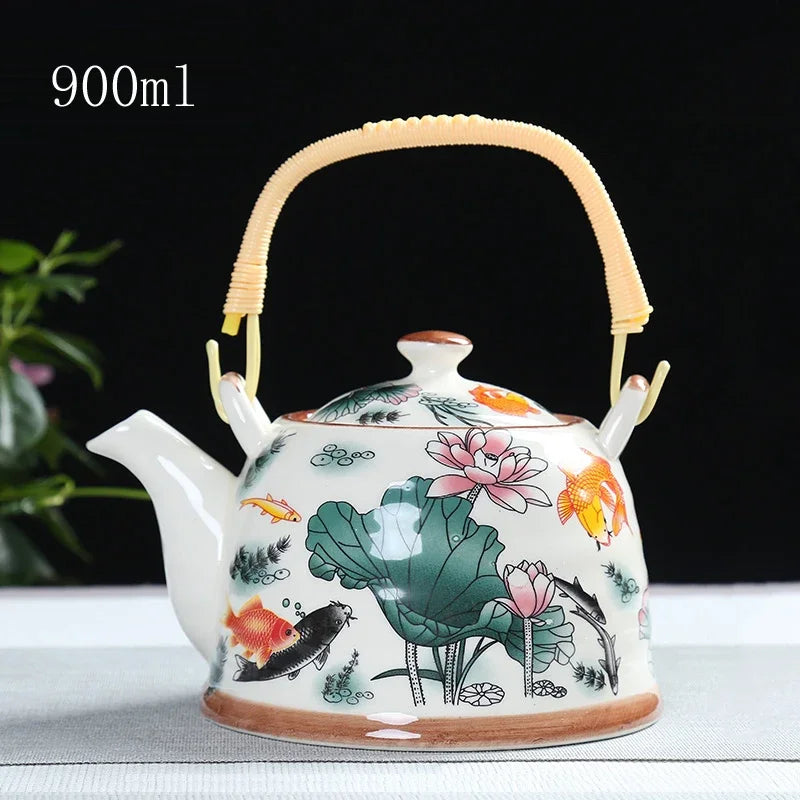 China  Porcelain Teapot with Strainer Net High Capacity 900ML Traditional Chinese Retro Ceramic Tea Set