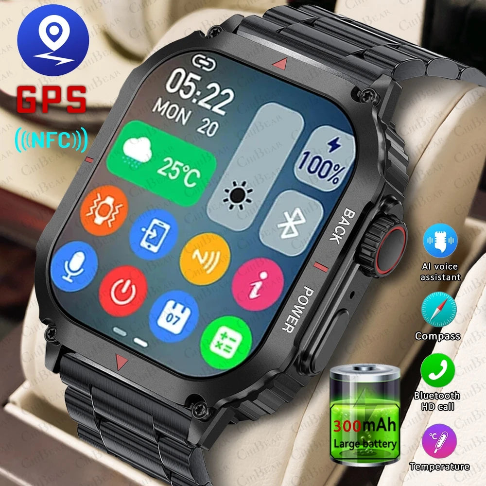 Outdoor Military GPS Sprots Smart Watch Men NFC Bluetooth Call Smartwatch For Android IOS Ip68 Waterproof Ftiness Watches 2024