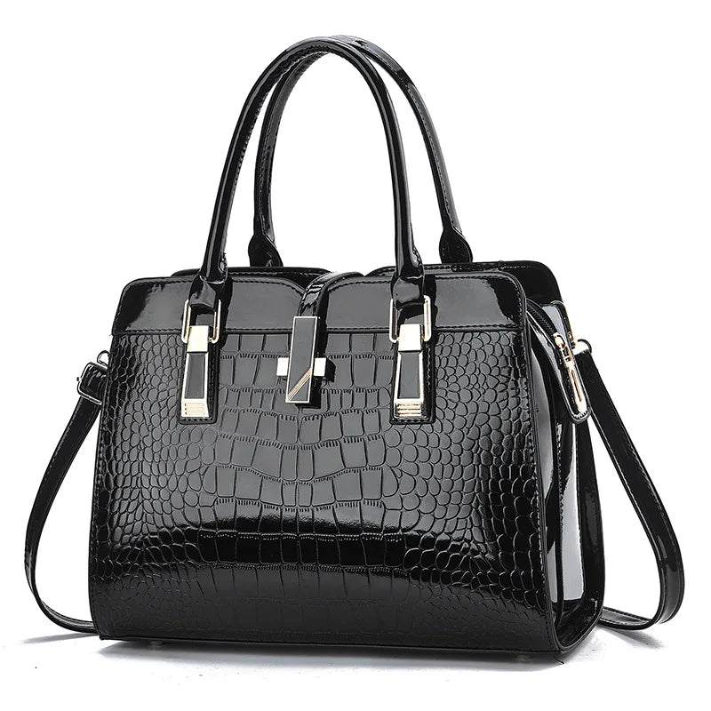 New Luxury Brand Crocodile big Women Bag Black Red Patent Leather Women Handbags Shoulder Bag lock Female Bags briefcase