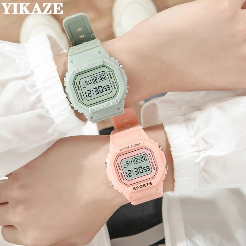 YIKAZE Sports Watch Boys Girls Student LED Electronic Watch Colorful Men Women Square Digital Watches Waterproof Rubber Clock