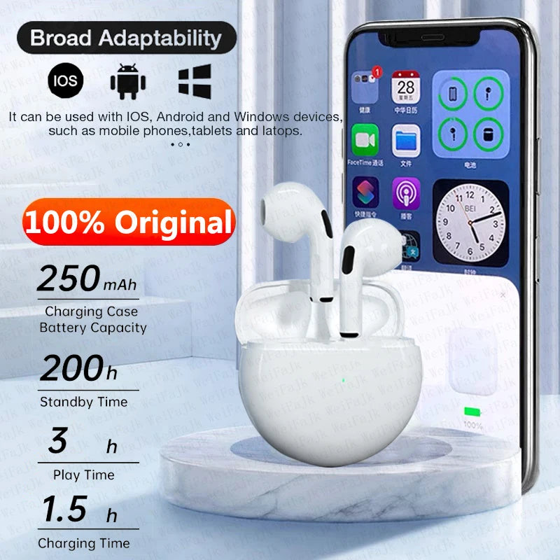 Original Pro 6 TWS Max Wireless Bluetooth Earphones Mini Earbuds Noise Cancelling Headset For Airpodding Apple iPhone Headphones