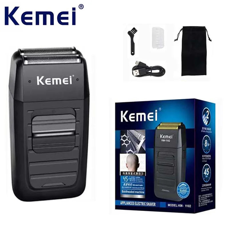 Kemei-1102 Rechargeable Cordless Shaver For Men Beard Shaver Machine Twin Blade Face Care Multifunction Strong Trimmer