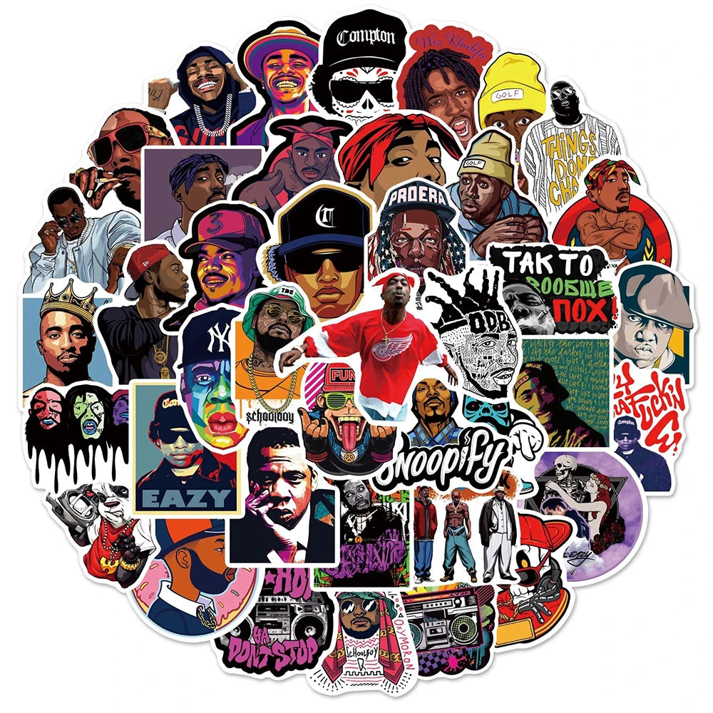 10/30/50PCS Hip Hop Rapper Stickers Pop Singer Laptop Skateboard Car Suitcase Kid Toy PVC Waterproof Decal Cool Graffiti Sticker