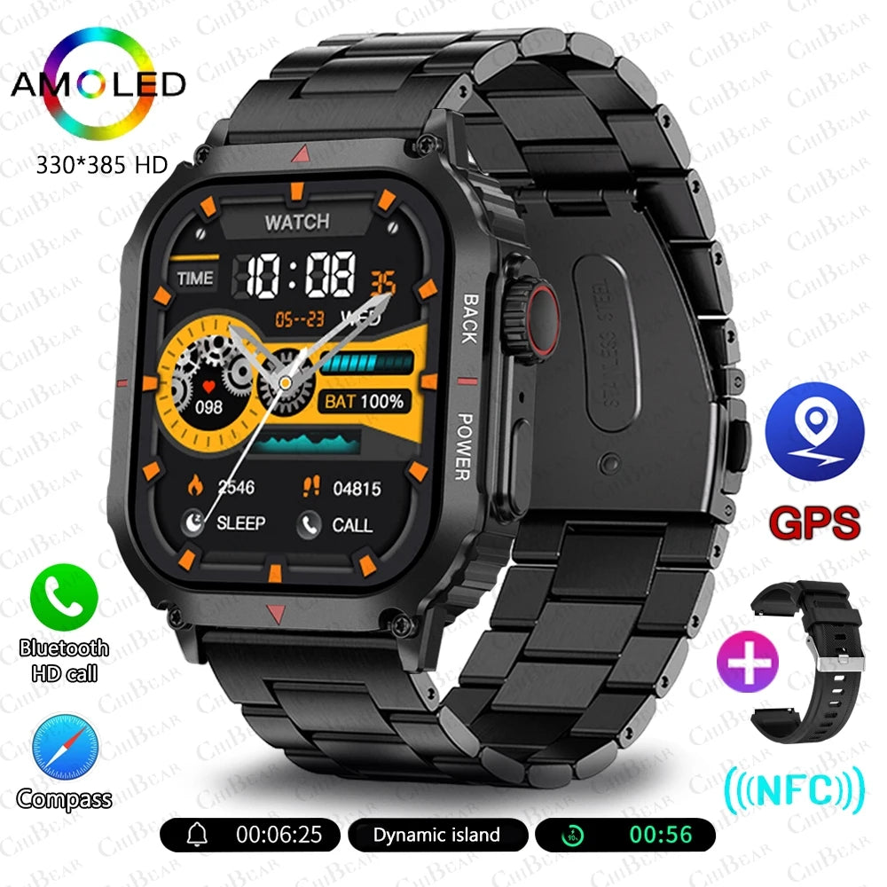 Outdoor Military GPS Sprots Smart Watch Men NFC Bluetooth Call Smartwatch For Android IOS Ip68 Waterproof Ftiness Watches 2024