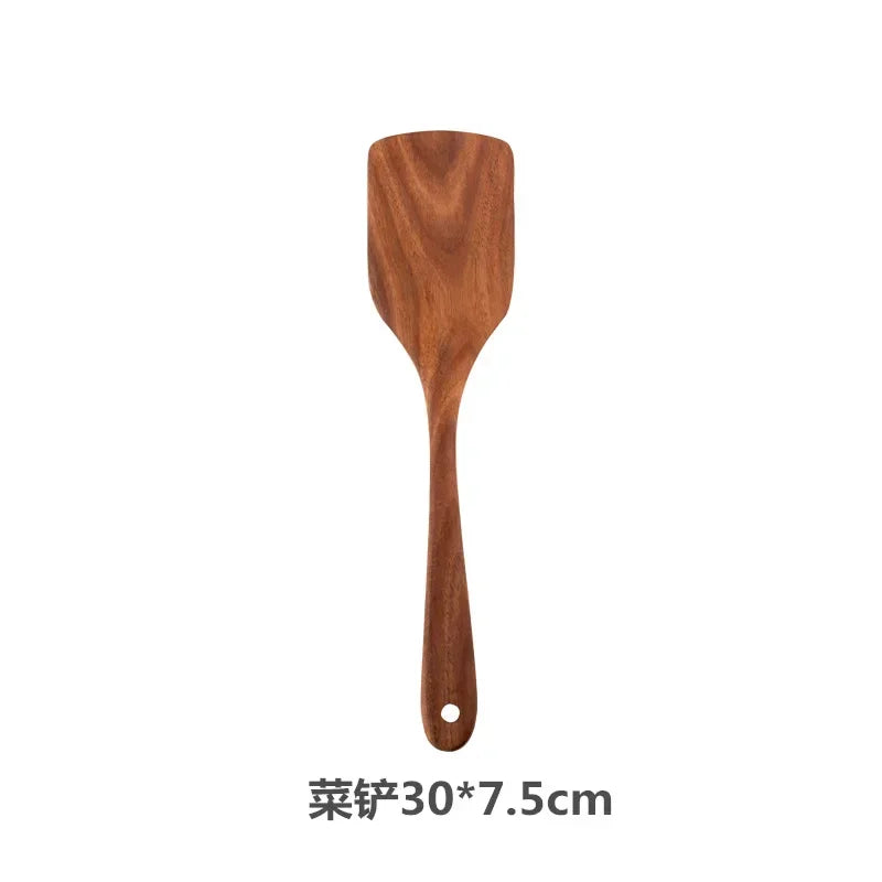 Natural Teak Cooking Spoon Scoop Kitchen Wooden Spatula Non-stick Utensils Set For Cooking With Hanging Hooks Cookware Tool Set