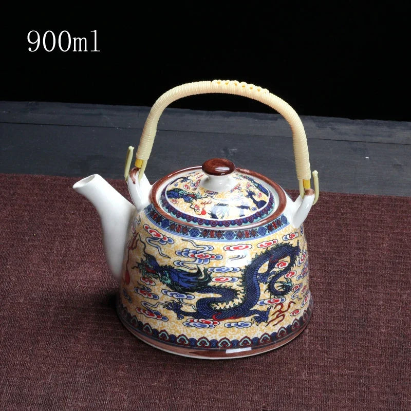 China  Porcelain Teapot with Strainer Net High Capacity 900ML Traditional Chinese Retro Ceramic Tea Set