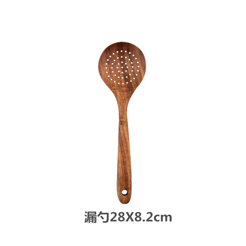 Natural Teak Cooking Spoon Scoop Kitchen Wooden Spatula Non-stick Utensils Set For Cooking With Hanging Hooks Cookware Tool Set