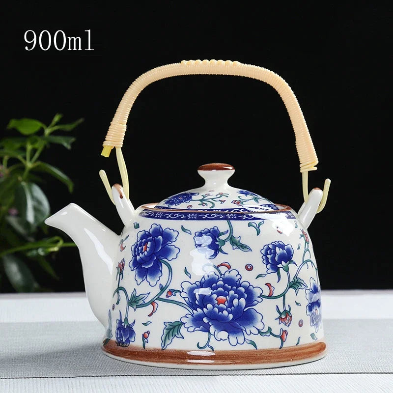 China  Porcelain Teapot with Strainer Net High Capacity 900ML Traditional Chinese Retro Ceramic Tea Set