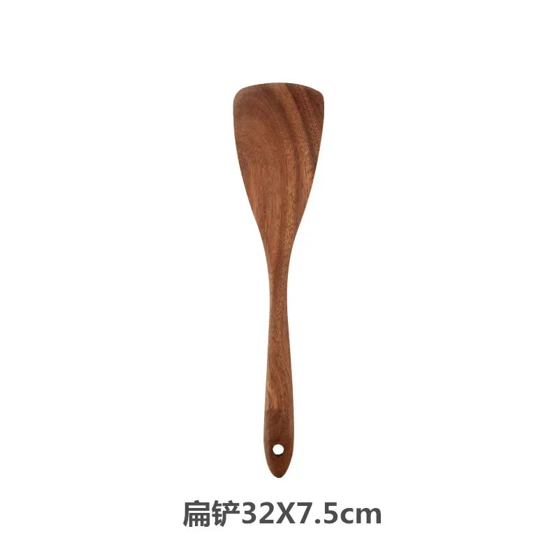 Natural Teak Cooking Spoon Scoop Kitchen Wooden Spatula Non-stick Utensils Set For Cooking With Hanging Hooks Cookware Tool Set