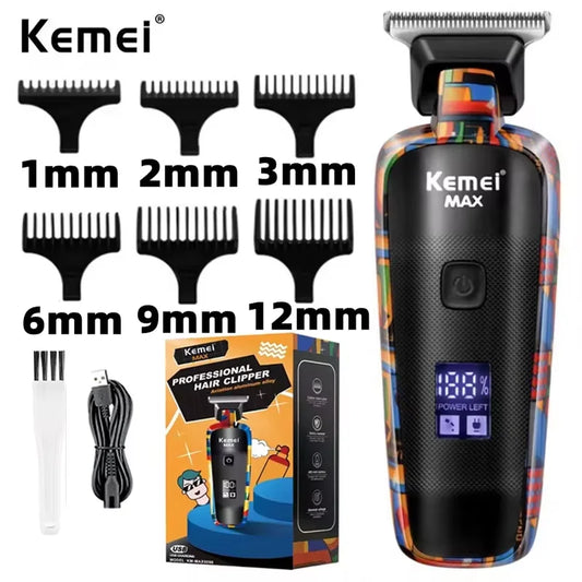 Kemei KM-5090 Electric Hair Clipper Multifunctional Home Hair Trimmer Printing Graffiti Razor USB Men's Electric Shaver