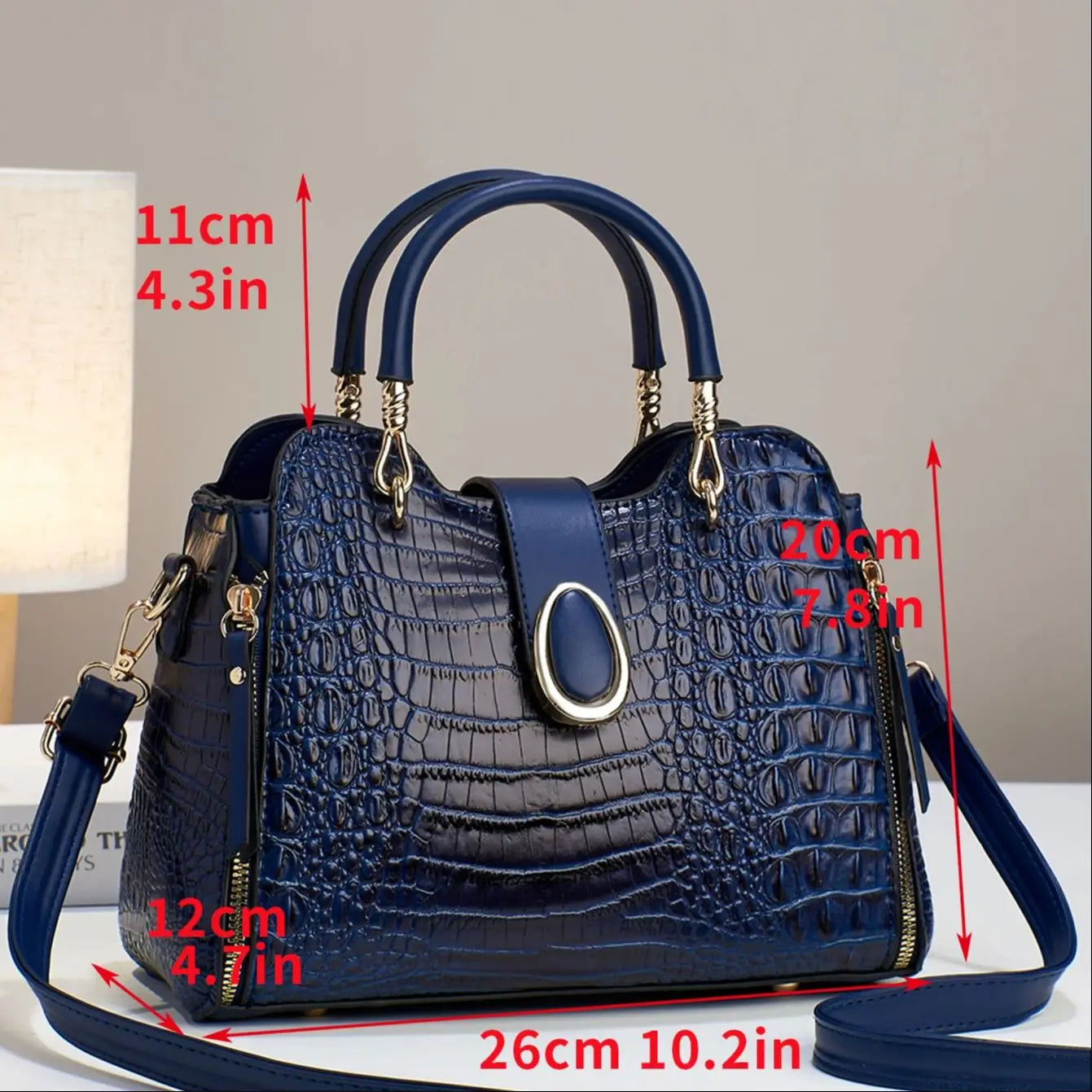 Elegant Croc-Effect Handbag with Tassel - Versatile, Durable, Zip-Secure | Polyester-Lined, Removable Strap, Chic & Stylish