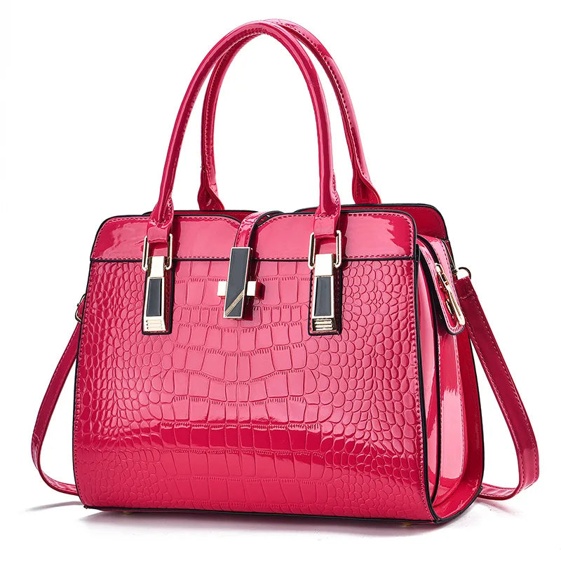 New Luxury Brand Crocodile big Women Bag Black Red Patent Leather Women Handbags Shoulder Bag lock Female Bags briefcase