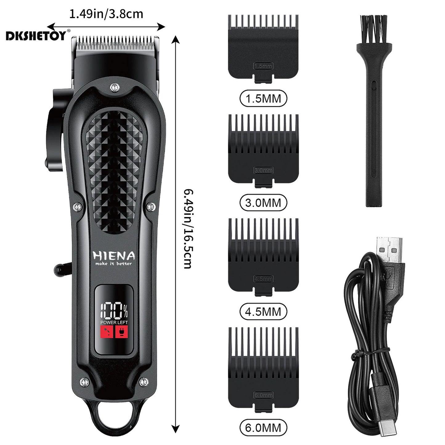 HIENA Electric Hair Clipper Barber Finish Cutting Machine usb Rechargeable Cordless Beard Trimmer Wet and Dry haircut HYN-212