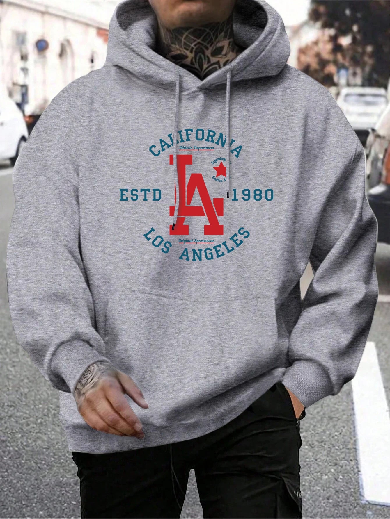 California Estd 1980 Los Angeles Print Mens Pullover Casual Loose Hoody Simple Fleece Man Hooded Street Crewneck Autumn Clothing