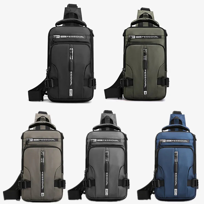 Multifunction Nylon Chest Bag Men Waterproof Men Crossbody Bag Anti-theft Travel Bag Male USB Charging Chest Bag Pack Backpack