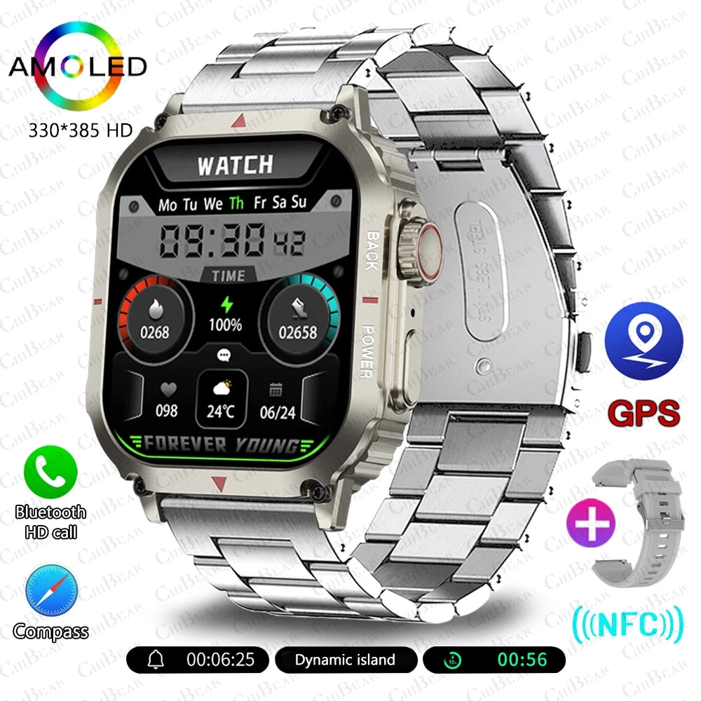 Outdoor Military GPS Sprots Smart Watch Men NFC Bluetooth Call Smartwatch For Android IOS Ip68 Waterproof Ftiness Watches 2024