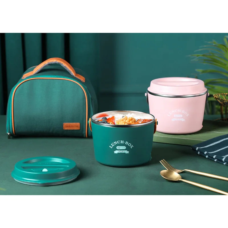 School Office Car Picnic Electric Heating Lunch Box Stainless Steel Portable Adult Food Warmer Container 220V 110V 24V 12V 1.2L