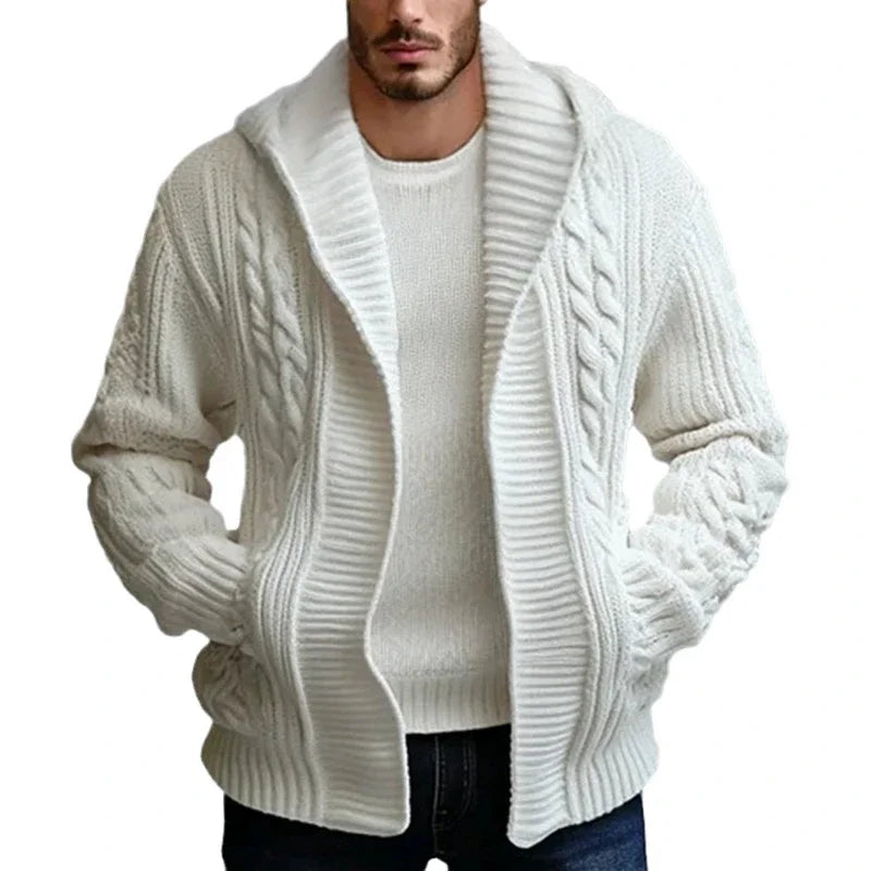 Men Cardigan Sweaters Hooded Coat Full Sleeve Solid Coats Casual Loose Outerwear Splice Open Stitch Autumn Winter 2024