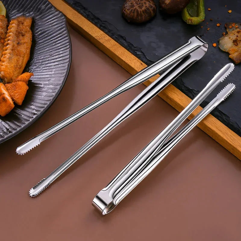 Stainless Steel Grill Tongs Food Clip BBQ Steak Clip Bread Tong Cooking Utensils Party Non-Slip Kitchen Gadgets Accessories