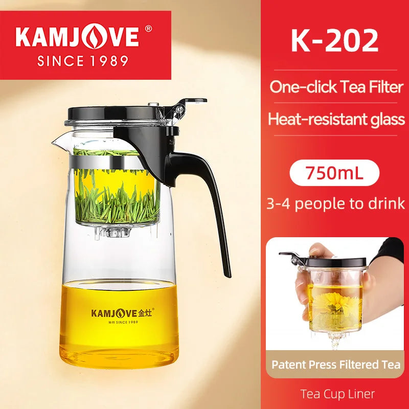 KAMJOVE Teapot Infuser Glass Tea Set One-button Filtering Tea Separation Kettle Tea Coffee Maker Press AUTO-OPEN Art Tea Cup