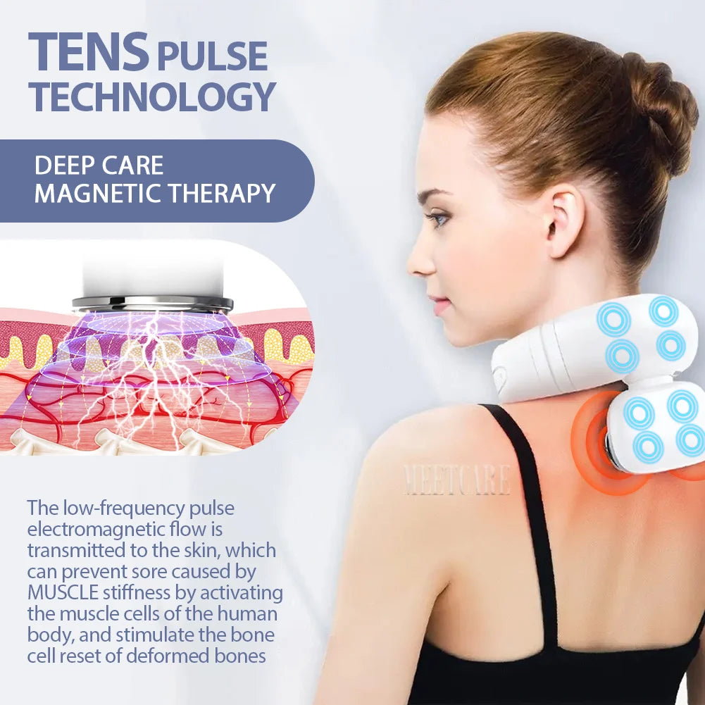 TENS Pulse Back Neck Massage Wireless Smart Sholder Cervical Massager Heating Relief  Pain Muscle Punch Beating Health