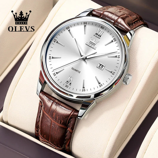 OLEVS Luxury Men's Watches High Quality Fashion Leather Watch For Men Waterproof Original Classic Quartz Wristwatch Reloj Hombre