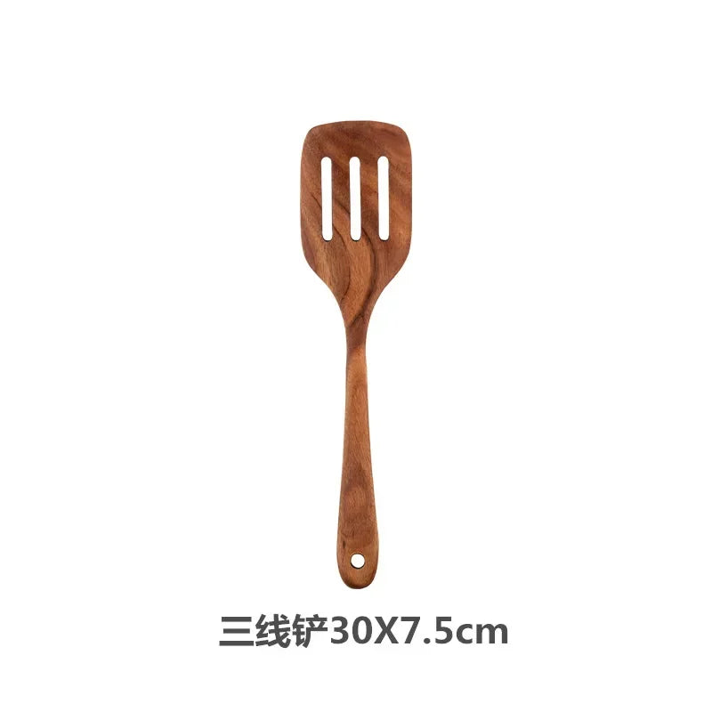 Natural Teak Cooking Spoon Scoop Kitchen Wooden Spatula Non-stick Utensils Set For Cooking With Hanging Hooks Cookware Tool Set