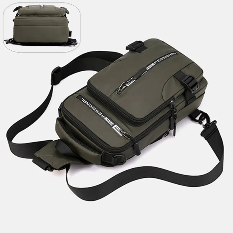 Multifunction Nylon Chest Bag Men Waterproof Men Crossbody Bag Anti-theft Travel Bag Male USB Charging Chest Bag Pack Backpack