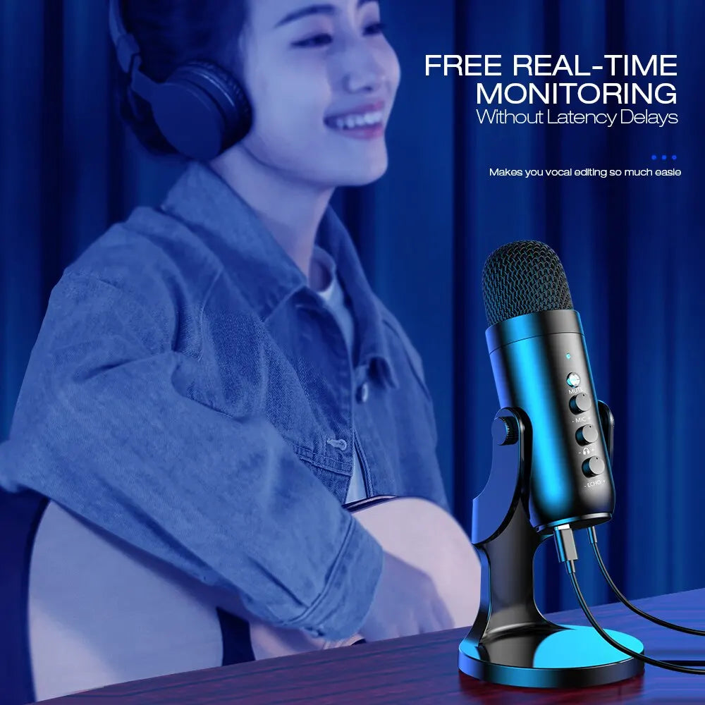 Haomuren USB Microphone for PC Mac Gaming Recording Stream Podcast, Computer Condenser Mic with Phone Adapter Headphone Output