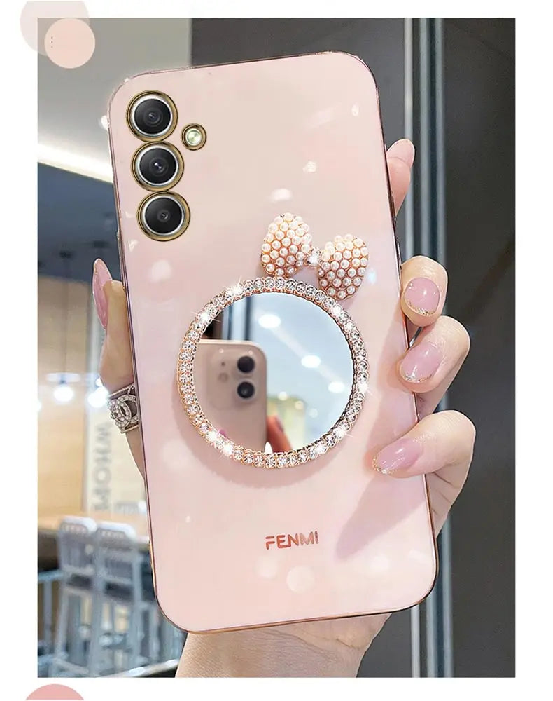 Make Up Mirror Diamond Bling Phone Case For Samsung Galaxy A05 A05S A14 A54 A04 A34 A24 M14 4G 5G Stand Cover