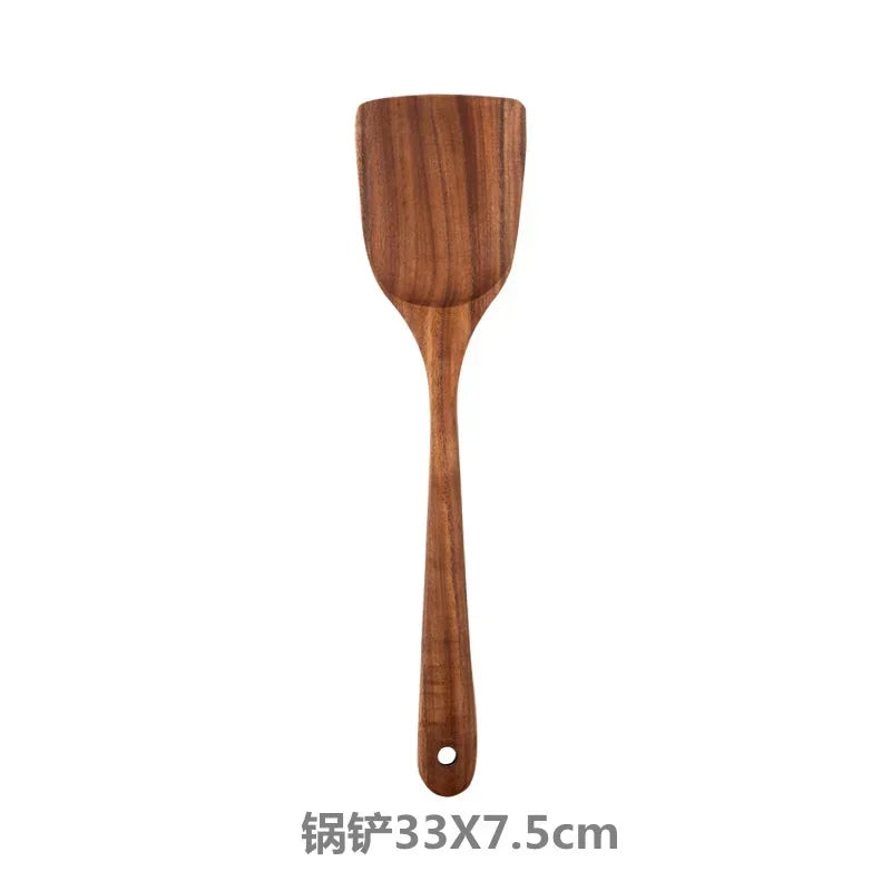 Natural Teak Cooking Spoon Scoop Kitchen Wooden Spatula Non-stick Utensils Set For Cooking With Hanging Hooks Cookware Tool Set