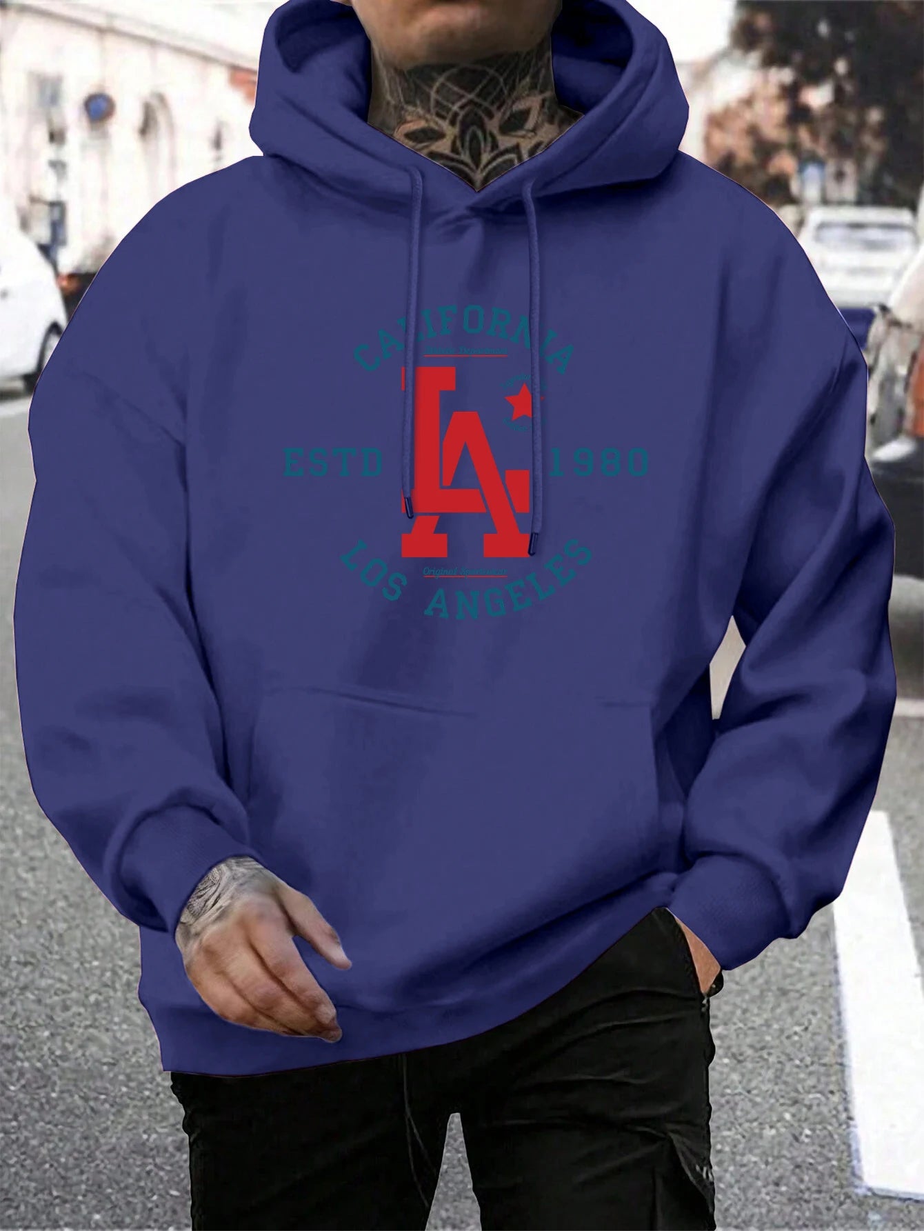 California Estd 1980 Los Angeles Print Mens Pullover Casual Loose Hoody Simple Fleece Man Hooded Street Crewneck Autumn Clothing