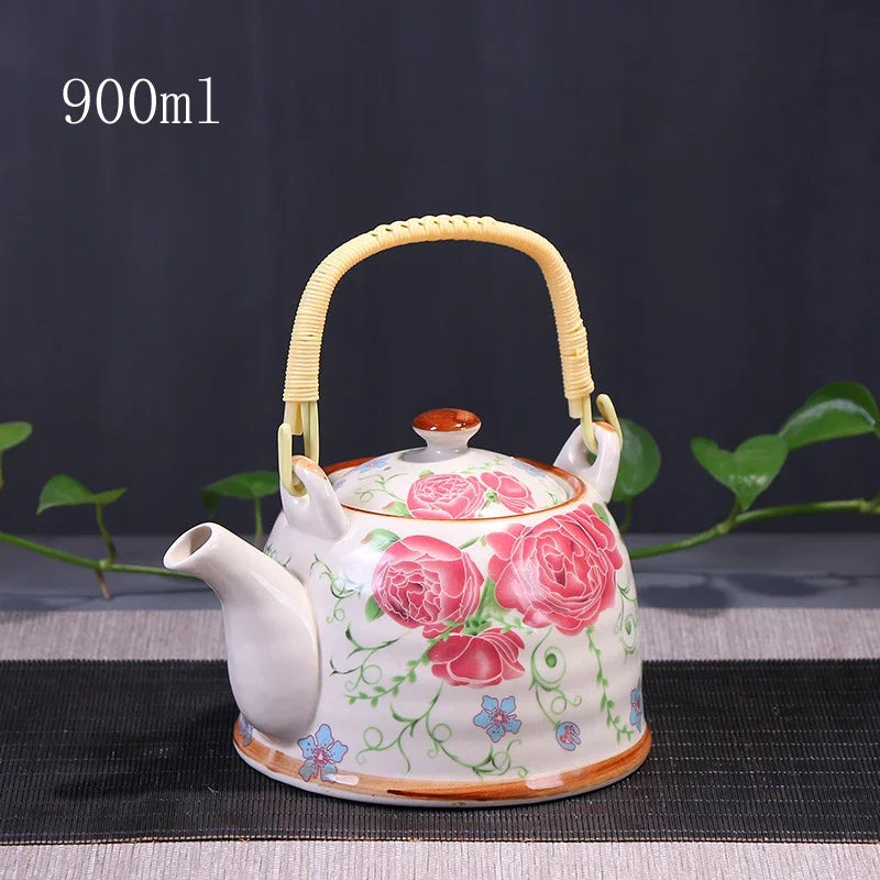 China  Porcelain Teapot with Strainer Net High Capacity 900ML Traditional Chinese Retro Ceramic Tea Set