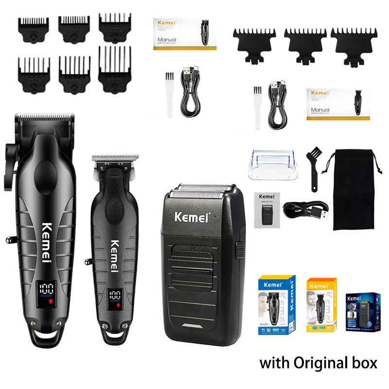 Kemei Hair Clipper Kit for Men, Electric Shaver, Hair Trimmer, Professional Cutting Machine, KM-2290, KM-2293, KM-1102