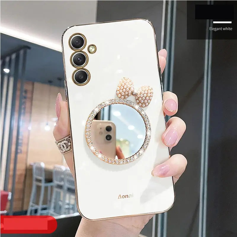 Make Up Mirror Diamond Bling Phone Case For Samsung Galaxy A05 A05S A14 A54 A04 A34 A24 M14 4G 5G Stand Cover