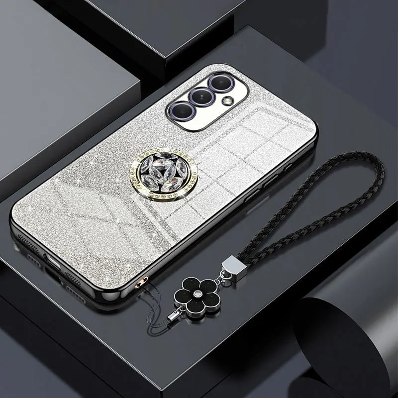 A 25 55 5G Luxury Glitter Case with Ring For Samsung galaxy A25 A15 A55 A54 A34 Cover with Lanyard Shockproof Holder Case A25