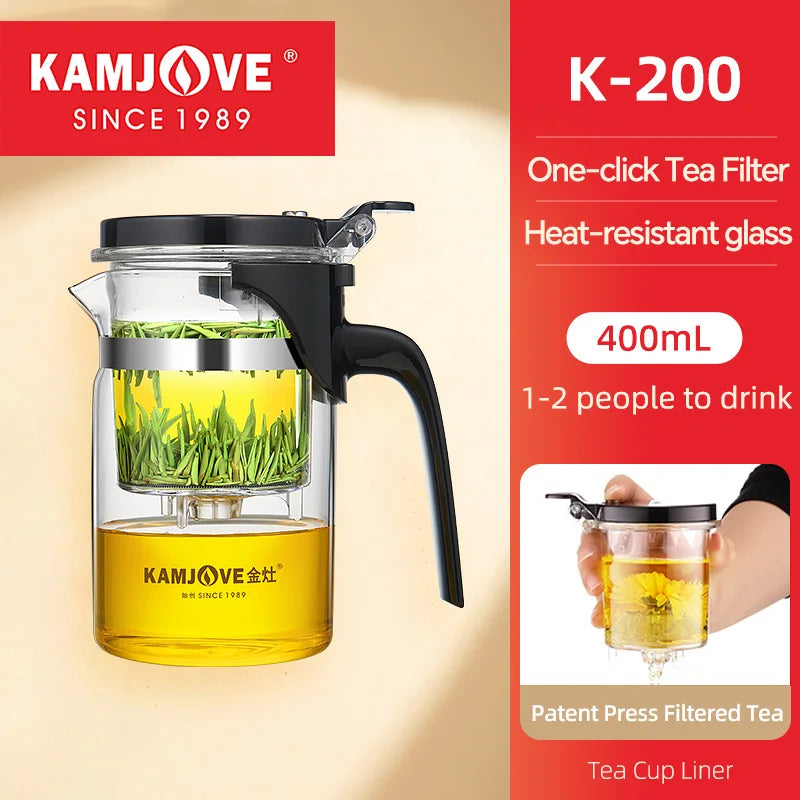 KAMJOVE Teapot Infuser Glass Tea Set One-button Filtering Tea Separation Kettle Tea Coffee Maker Press AUTO-OPEN Art Tea Cup