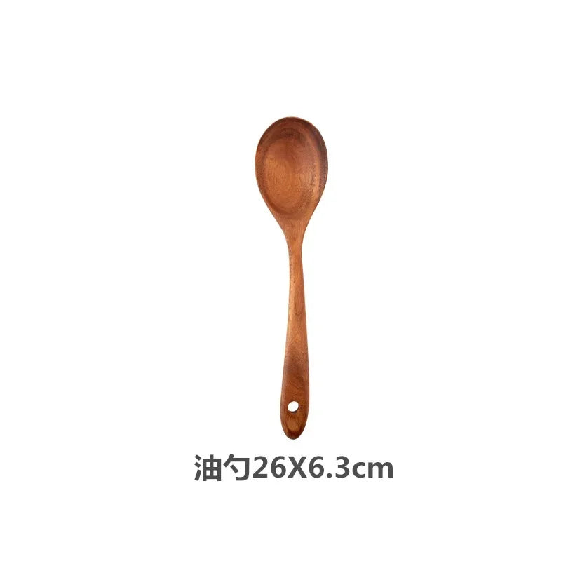 Natural Teak Cooking Spoon Scoop Kitchen Wooden Spatula Non-stick Utensils Set For Cooking With Hanging Hooks Cookware Tool Set