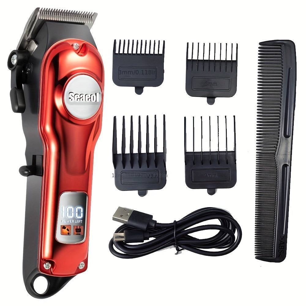 Professional Hair Clippers for Men, Rechargeable Cordless Electric Trimmer, ABS Body, with 900mAh Lithium Battery, USB Charging, LCD Display, Includes Limiting Combs and Cleaning Brush, for Portable Haircut Kit