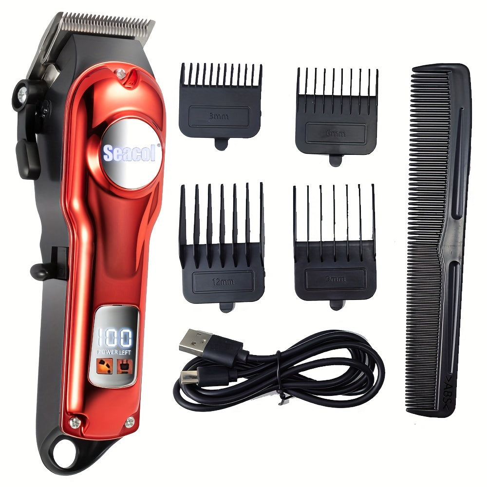 Professional Hair Clippers for Men, Rechargeable Cordless Electric Trimmer, ABS Body, with 900mAh Lithium Battery, USB Charging, LCD Display, Includes Limiting Combs and Cleaning Brush, for Portable Haircut Kit