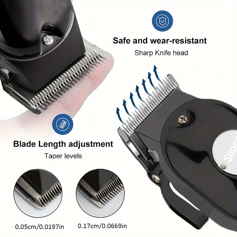 Professional Hair Clippers for Men, Rechargeable Cordless Electric Trimmer, ABS Body, with 900mAh Lithium Battery, USB Charging, LCD Display, Includes Limiting Combs and Cleaning Brush, for Portable Haircut Kit