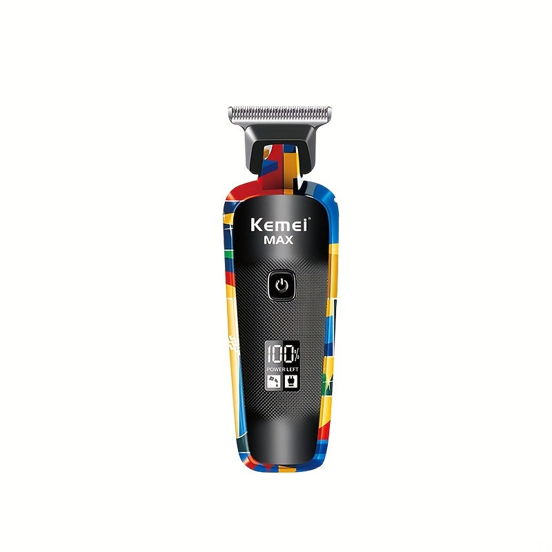 KEMEI K-MAX5090 Professional Hair Clippers, USB Rechargeable with LED Digital Display, Stainless Steel Blade, Long Battery Life, Stylish Graffiti Design, for Barbershop Use, Men'S Essential